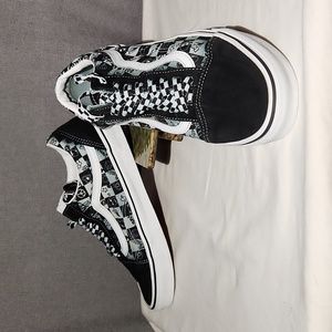 Vans black old skool doodle checkerboard shoes men's 9 women's 10.5 suede canvas
